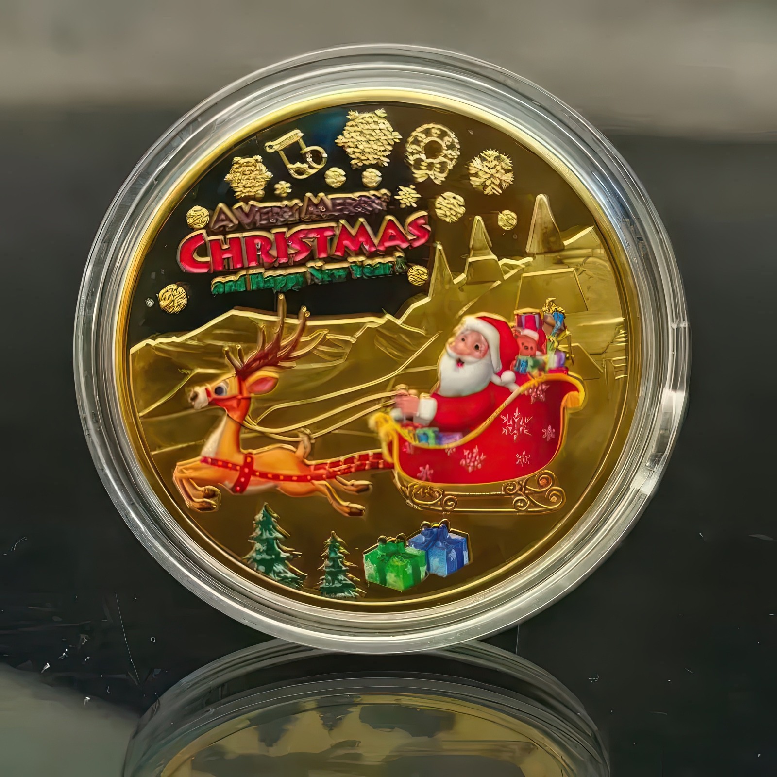 Santa Claus Merry Christmas Commemorative Coin - Gold Plated in Plastic Case Santa Claus Merry Christmas Commemorative Coin - Gold Plated in Plastic Case