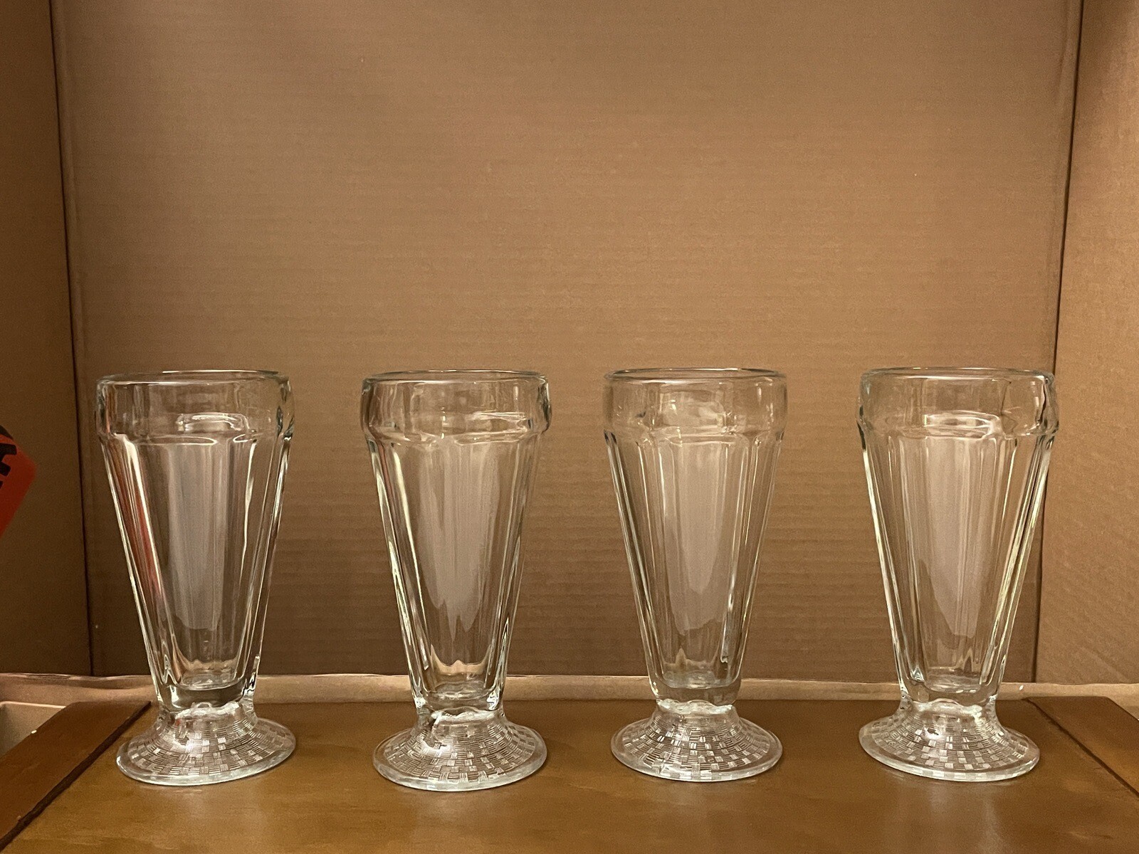 SET OF 4 Ice Cream Sundae Footed Clear Glasses Dessert Parfait Milkshake