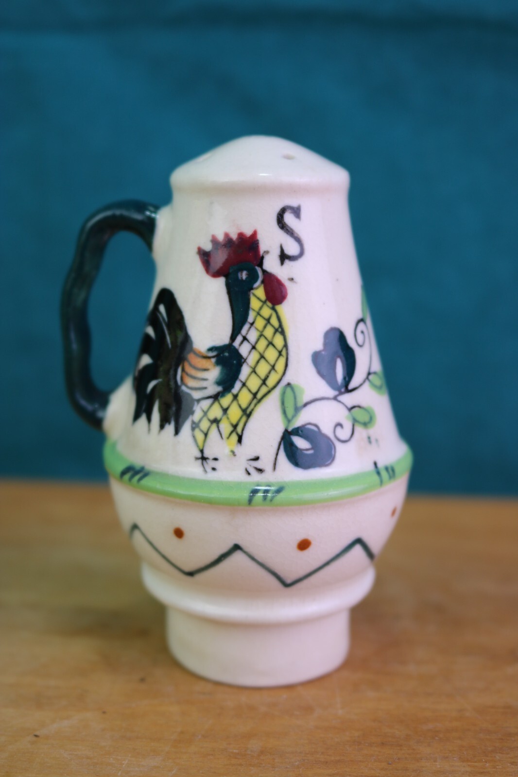 California Provincial Rooster Salt Shaker Green Handle Metlox