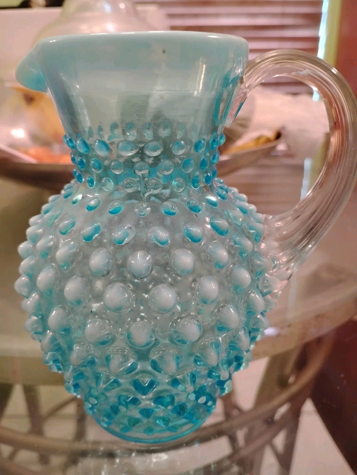 FENTON 1930s Vintage Hobnail Glass Pitcher Carnival French -Excellent FENTON 1930s Vintage Hobnail Glass Pitcher Carnival French -Excellent