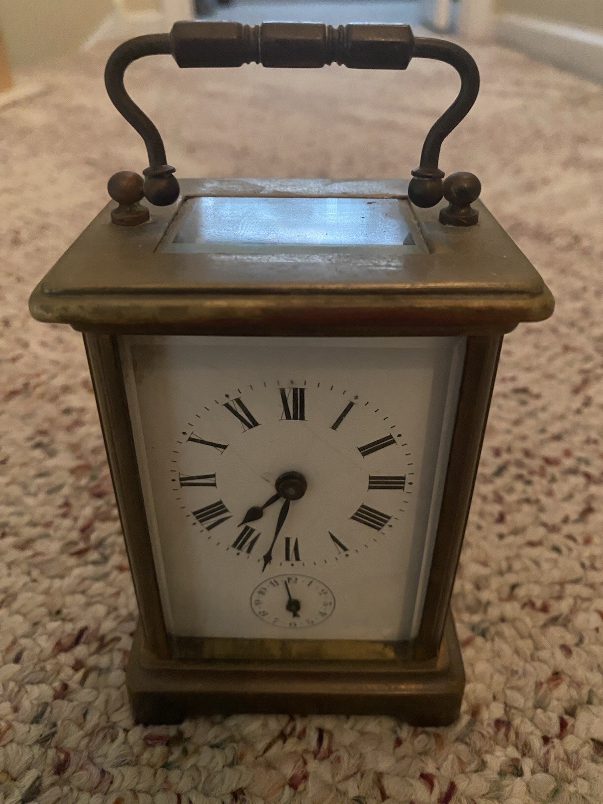Rare Miniature Antique French alarm Brass & Glass Timepiece Carriage Clock 1800s