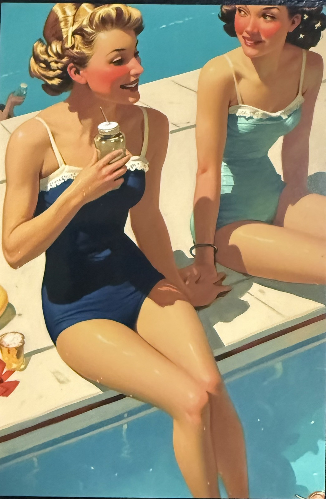Retro  2 Girls Bathing Suits Pool Postcard Ephemera Card #5051
