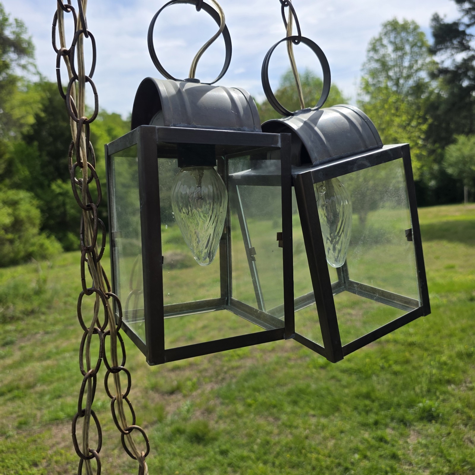 vintage brass hanging lanterns Cape Cod/ Colonial Style 70's vintage brass hanging lanterns Cape Cod/ Colonial Style 70's