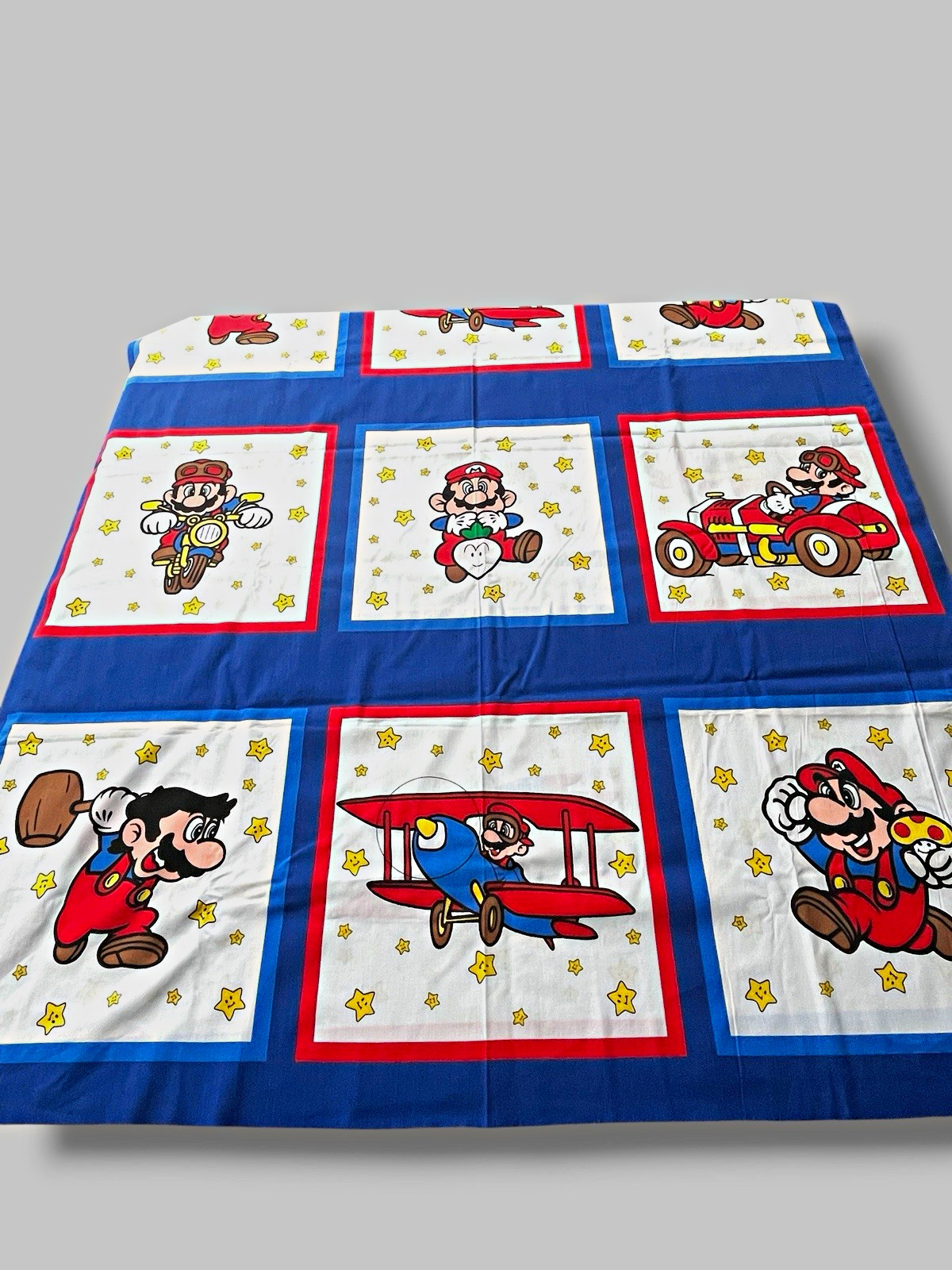 Vintage 1993 Super Mario Bros Nintendo Cotton Fabric Vehicles Stars Yardage