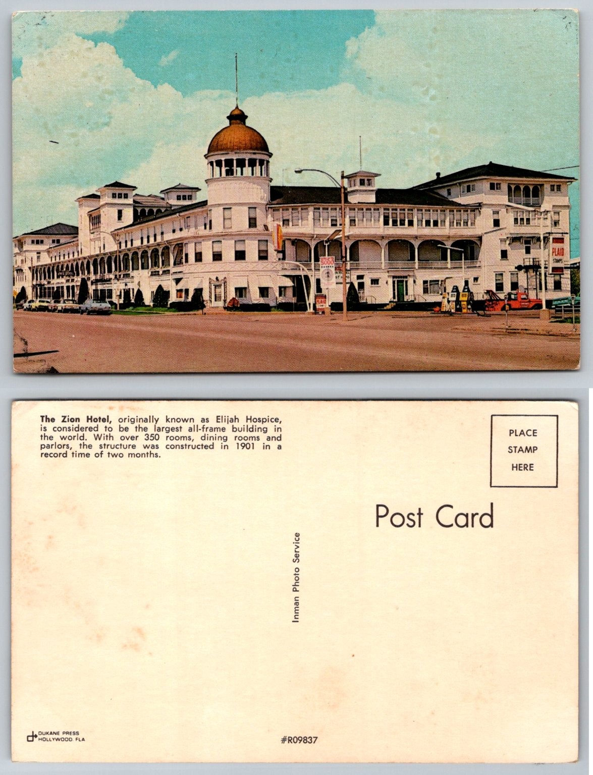 Zion Hotel Elijah Hospice Zion IL Vintage Postcard Largest All-Frame Bldg Zion Hotel Elijah Hospice Zion IL Vintage Postcard Largest All-Frame Bldg