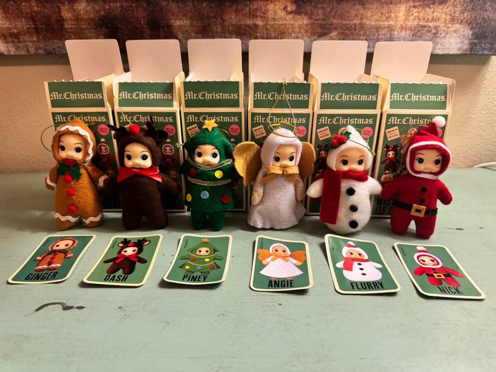Mr Christmas Lot of 6 Mystery Elf Ornaments Ginger Dash Piney Angie Flurry Nick Mr Christmas Lot of 6 Mystery Elf Ornaments Ginger Dash Piney Angie Flurry Nick