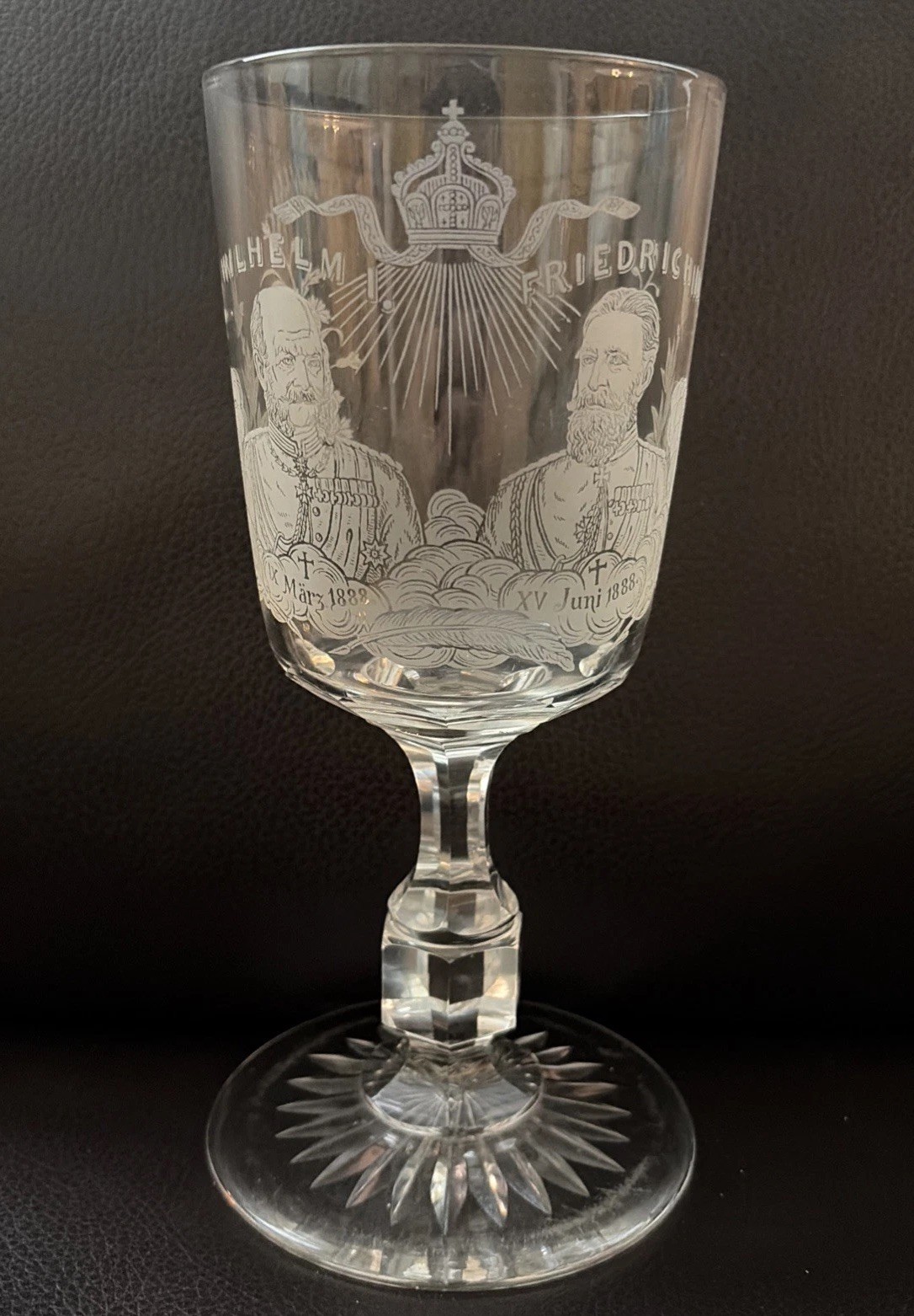 Antique 1888 German Wilhelm I Friedrich III Crystal Goblet Etched RARE HTF 