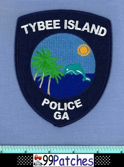TYBEE ISLAND (Blue) GEORGIA Shoulder Patch DOLPHIN PALM TREE OCEAN SUN 1M