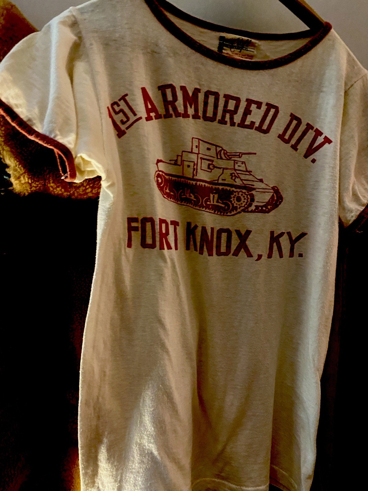 WW11 USARMY TANKER RINGER TEE ORIG.FORT KNOX KY.DEADSTOCK AMAZING FLOCKEDSM WW11 USARMY TANKER RINGER TEE ORIG.FORT KNOX KY.DEADSTOCK AMAZING FLOCKEDSM