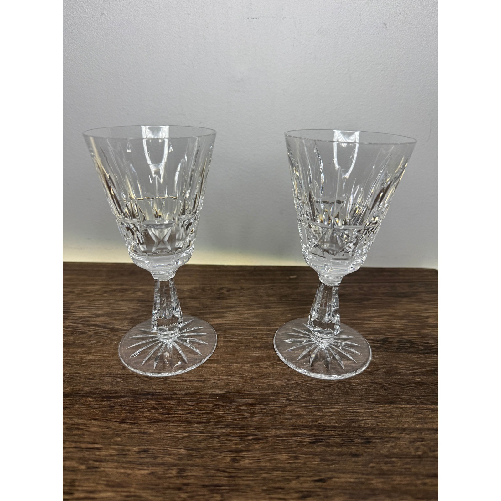 Set of 2 Excellent Waterford Cut Crystal Glenmore Water Goblet Wine Glasses