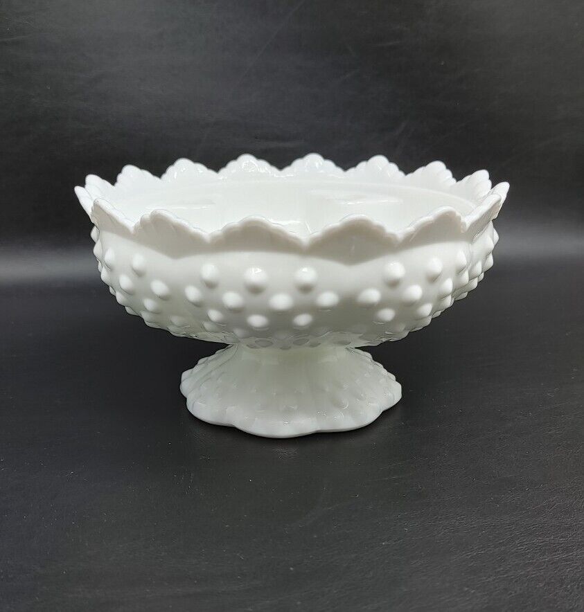 Fenton Hobnail Milk Glass Candle Holder Centerpiece 6 Hole Footed Bowl 