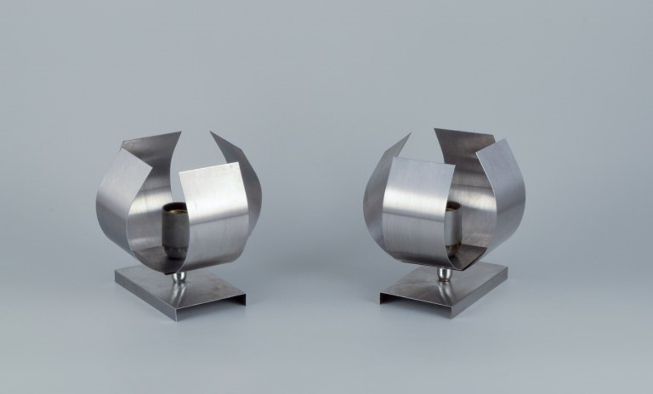 Max Sauze, French industrial designer. Pair of wall lamps in steel. 1960/70s