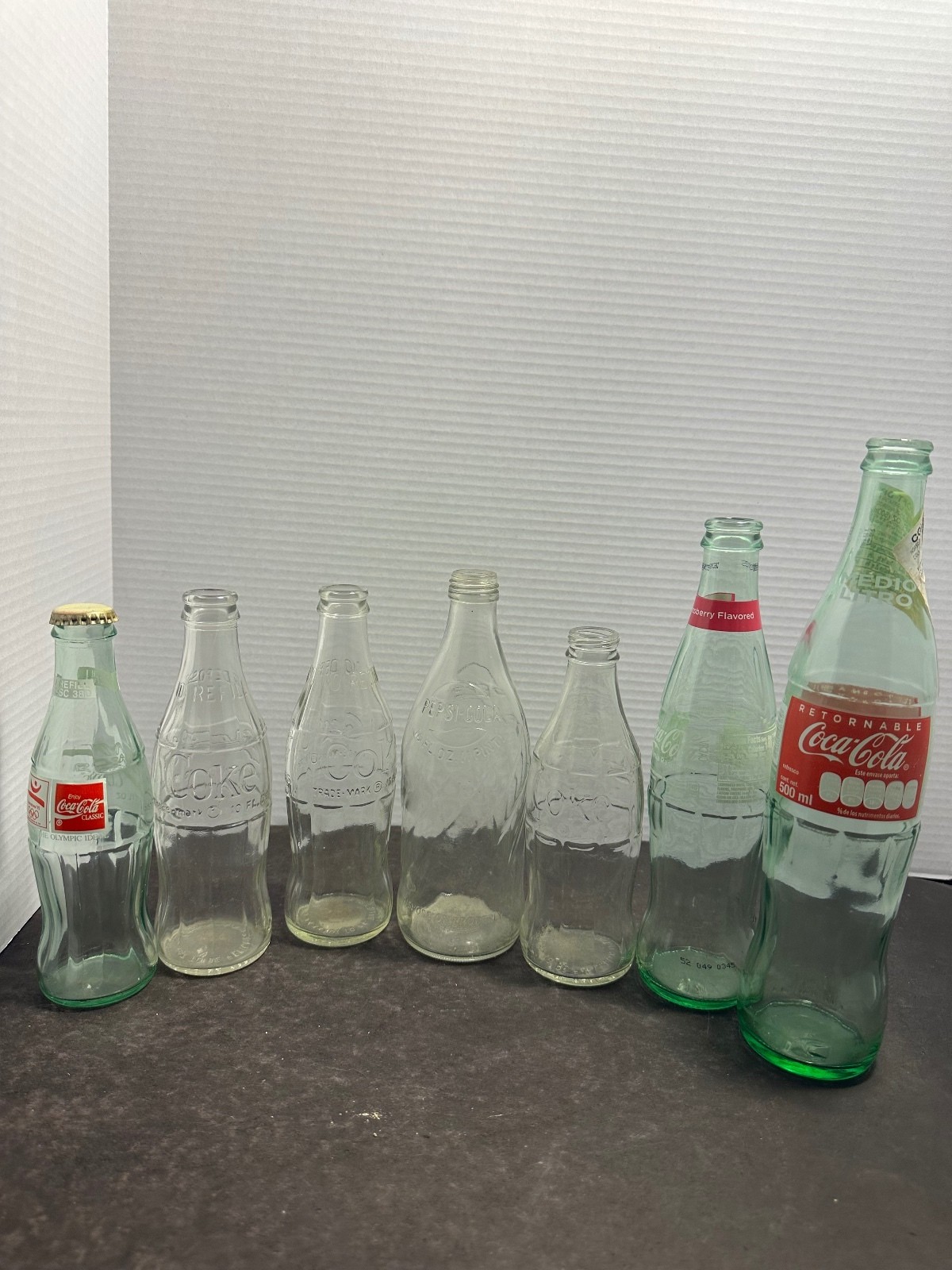 Vintage Coca Cola Pepsi glass bottles lot of 7 collectible soda bottles Vintage Coca Cola Pepsi glass bottles lot of 7 collectible soda bottles