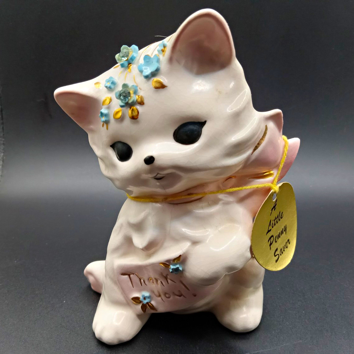 Vintage Signed Josef Originals Ceramic Penny Saver Thank You Kitty Cat Bank EUC Vintage Signed Josef Originals Ceramic Penny Saver Thank You Kitty Cat Bank EUC