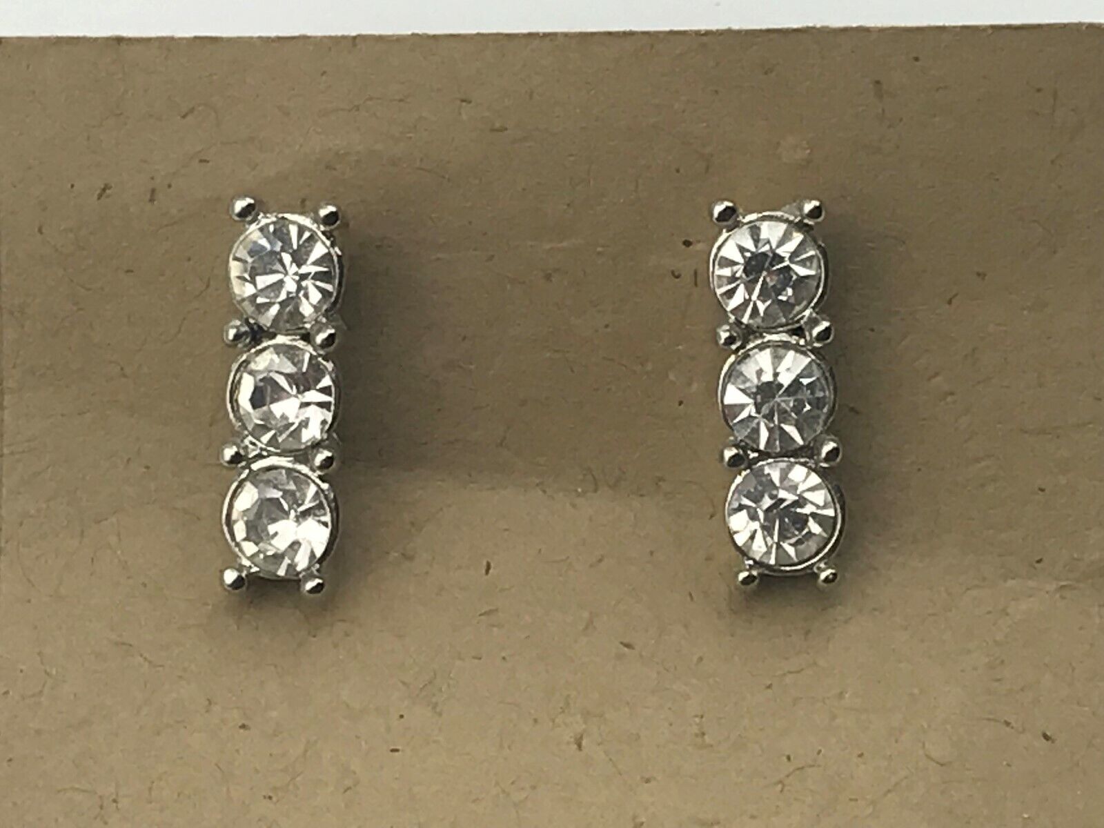 Vintage Pair Rhinestone Pierced Earrings Three Stones Each C5
