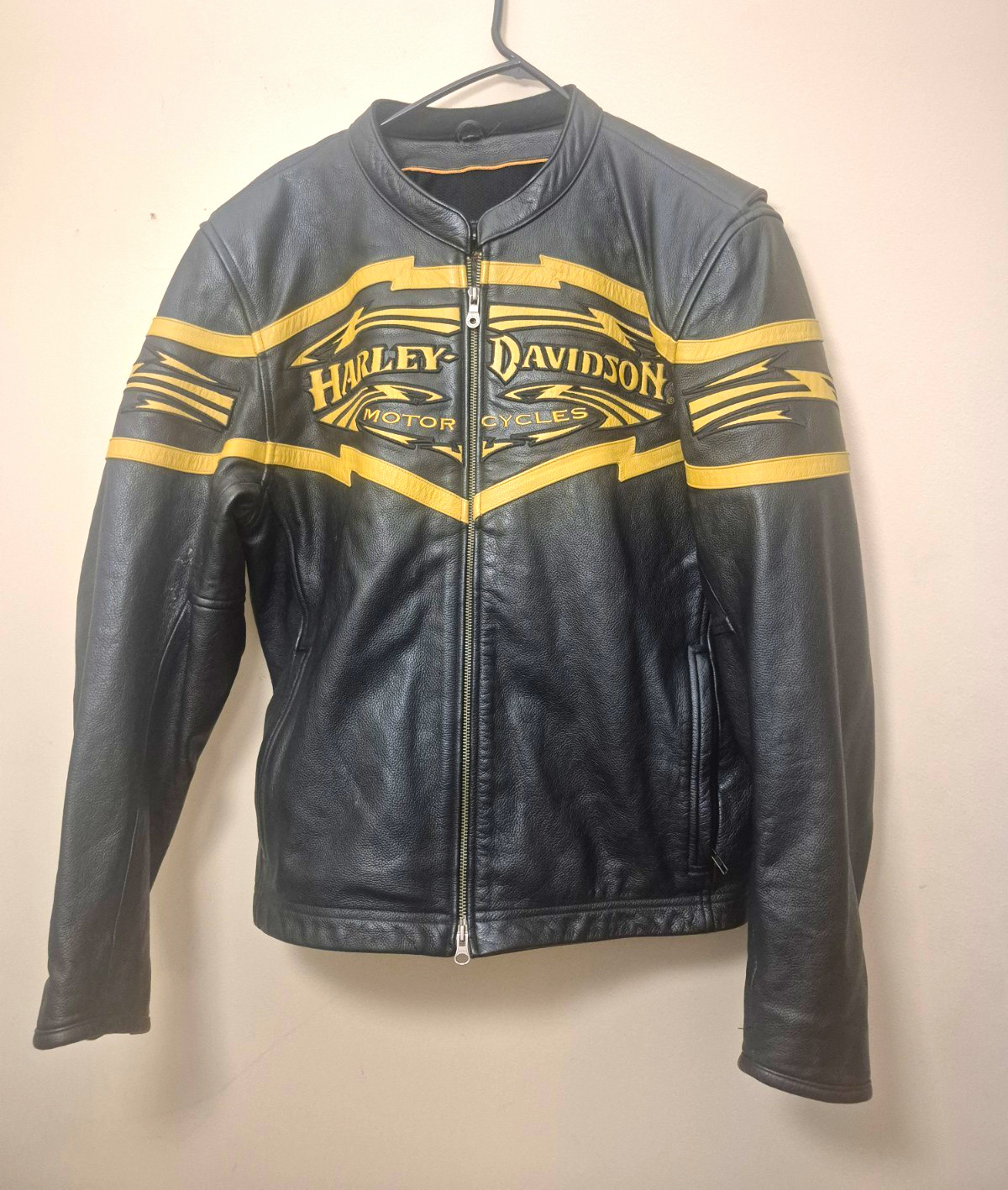 Harley-Davidson Black Leather Jacket Gold Graphics Size L