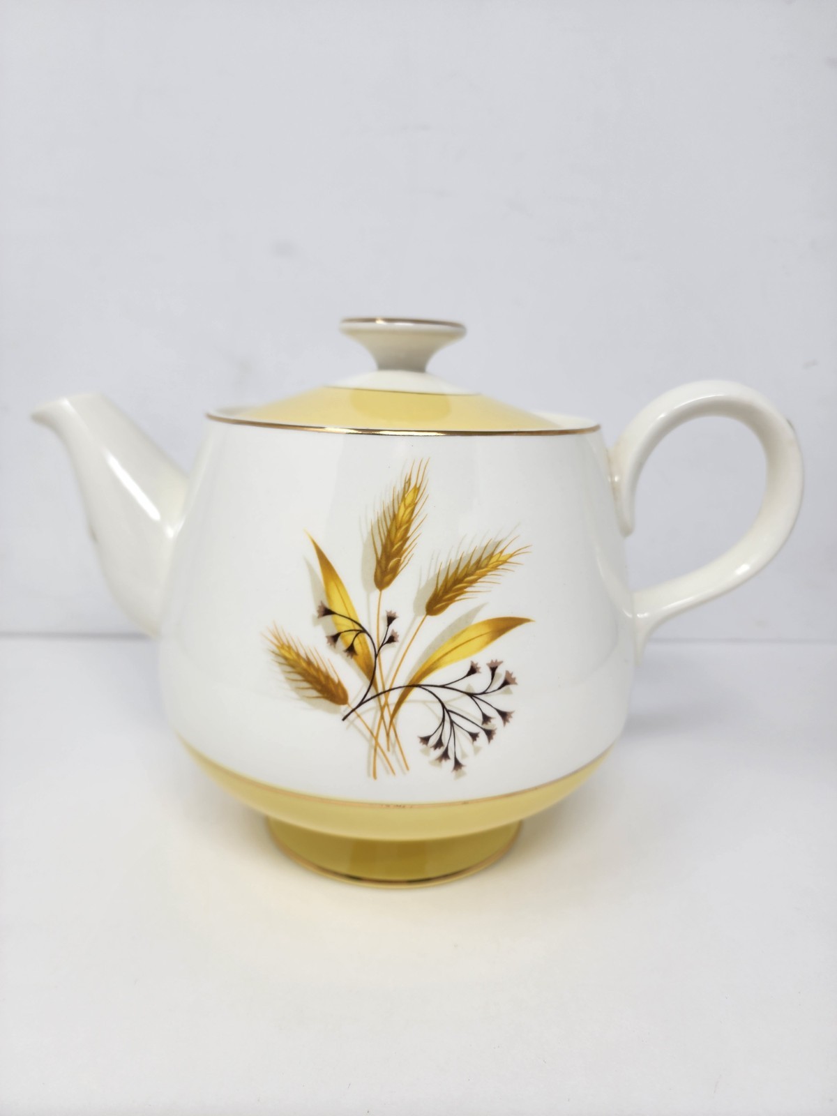 Century Service Teapot & Lid Autumn Gold Wheat White Yellow Gold Vintage 