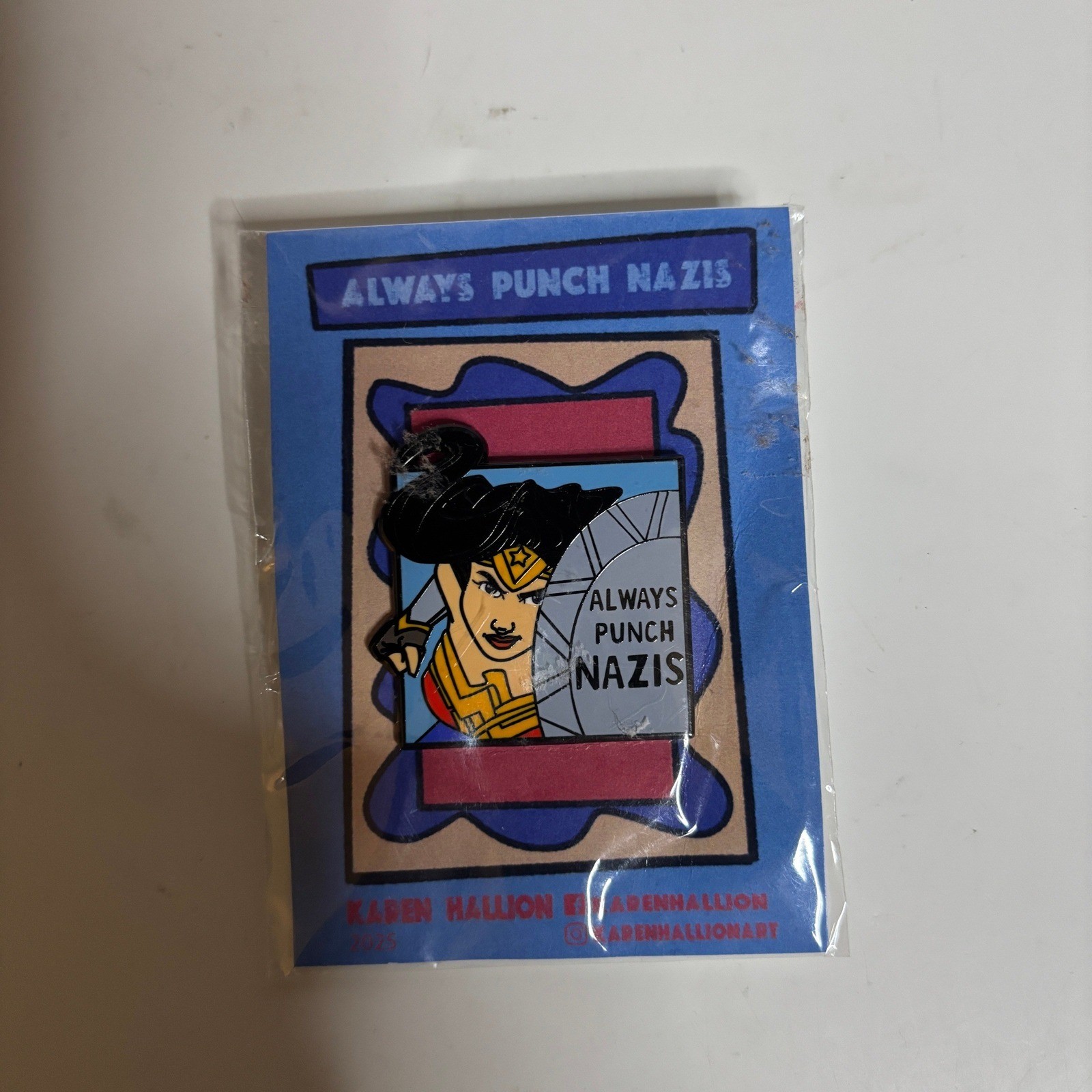 Karen Hallion Always Punch Nazis Wonder Woman Enamel Pin Feminist Activism Art
