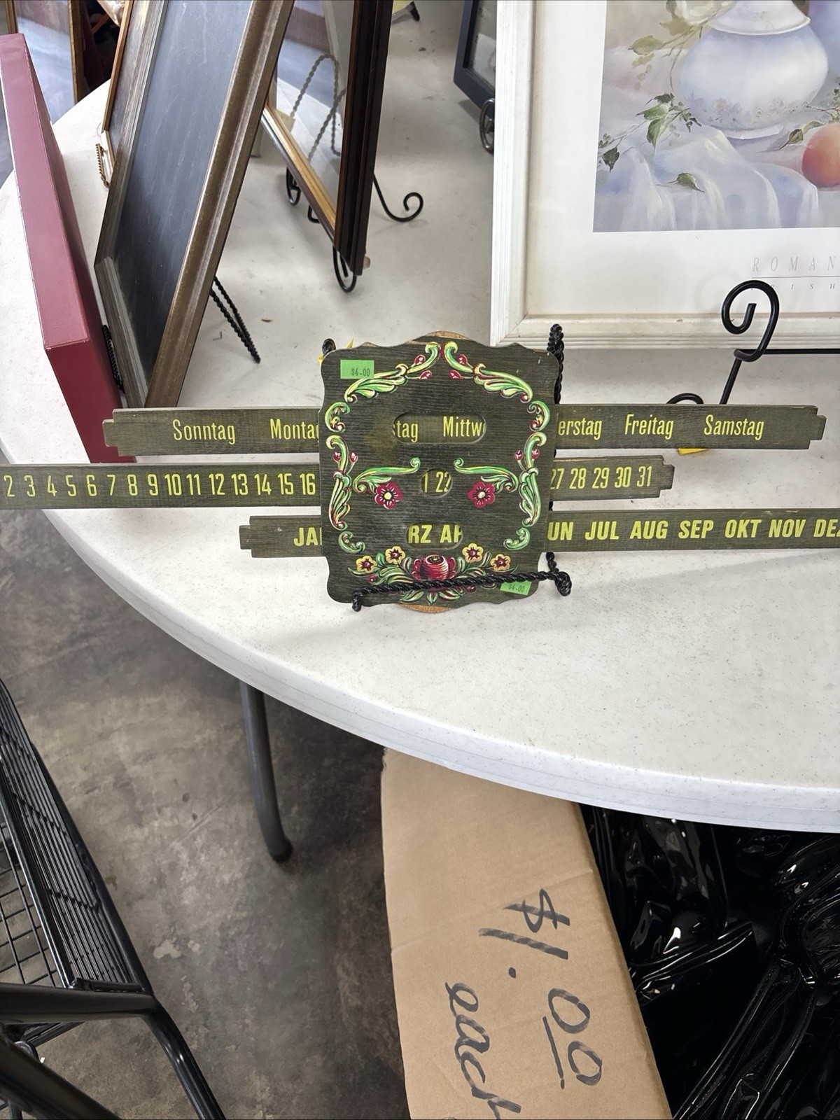 Vintage German Wooden Perpetual Calendar Painted Sliding Folk Wall Art
