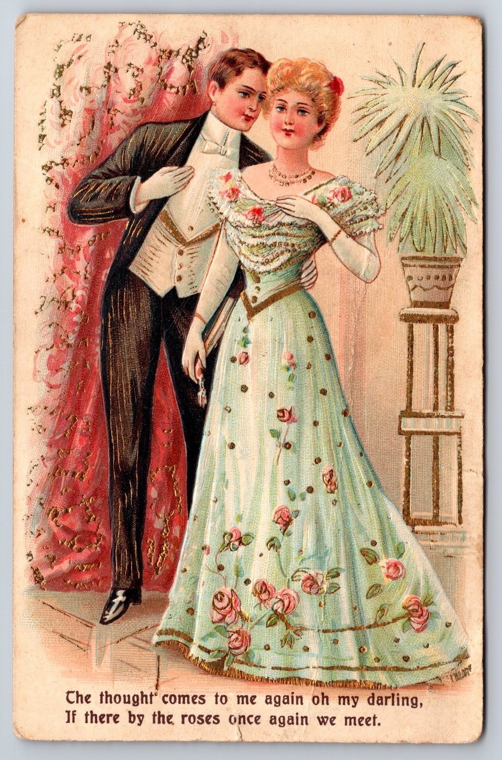 Vintage Embossed Romantic Couple Postcard Made in Germany A.S.B. 225 Vintage Embossed Romantic Couple Postcard Made in Germany A.S.B. 225