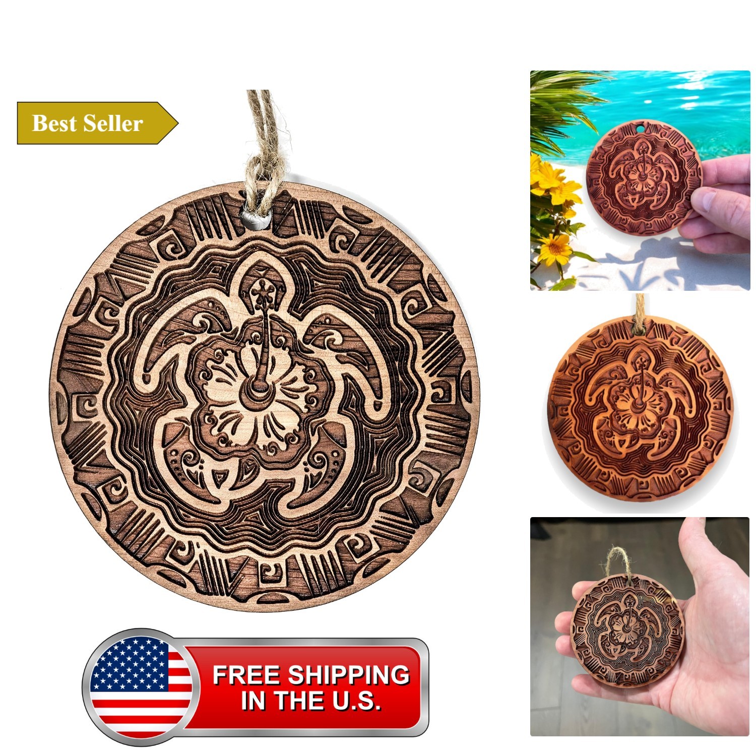 Cedar Ornament - Hawaiian Turtle