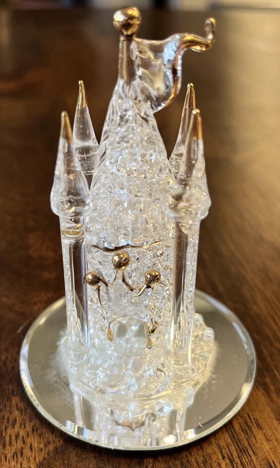 Vintage Hand Sculpted Glass Castle,22 Kt Gold Trim, Unison Gift,2000, 4 Inches Vintage Hand Sculpted Glass Castle,22 Kt Gold Trim, Unison Gift,2000, 4 Inches