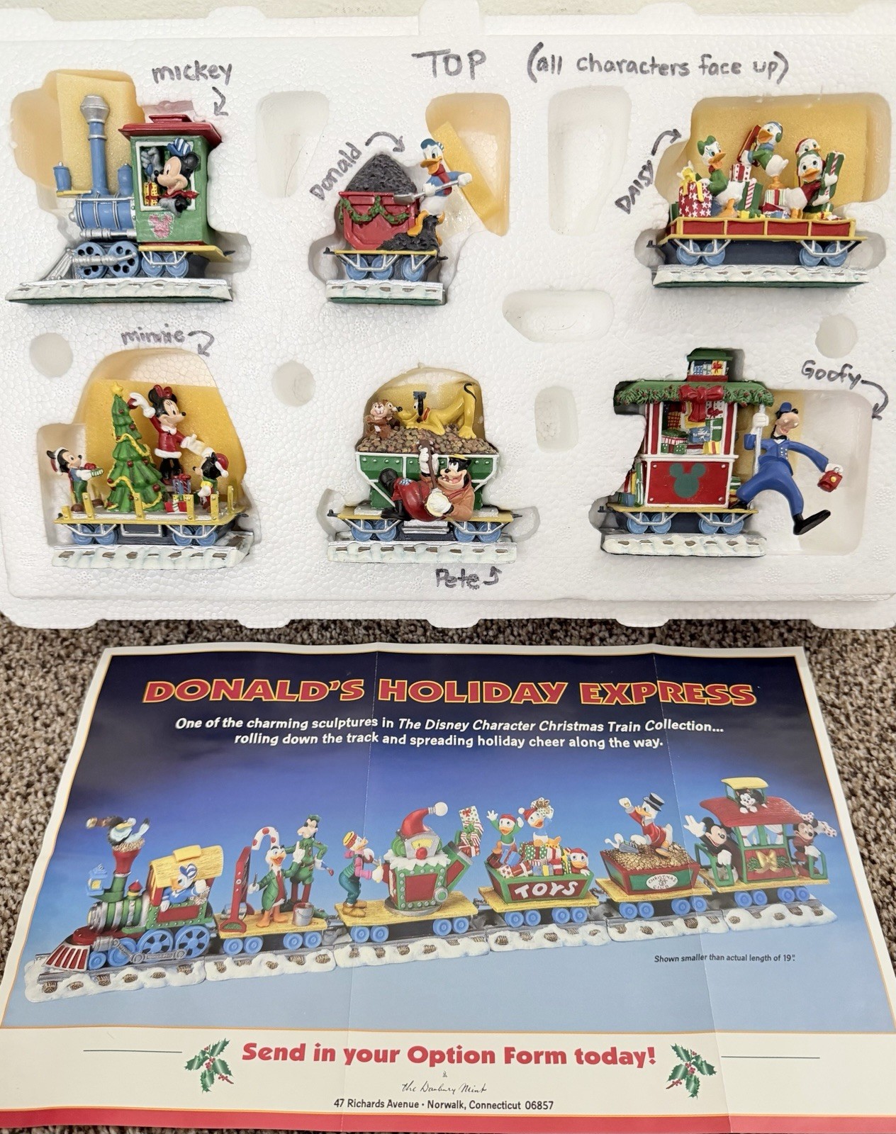 Disney Vintage Danbury Mint Mickey's Christmas Train Set 1997 W/ Box & Paperwork