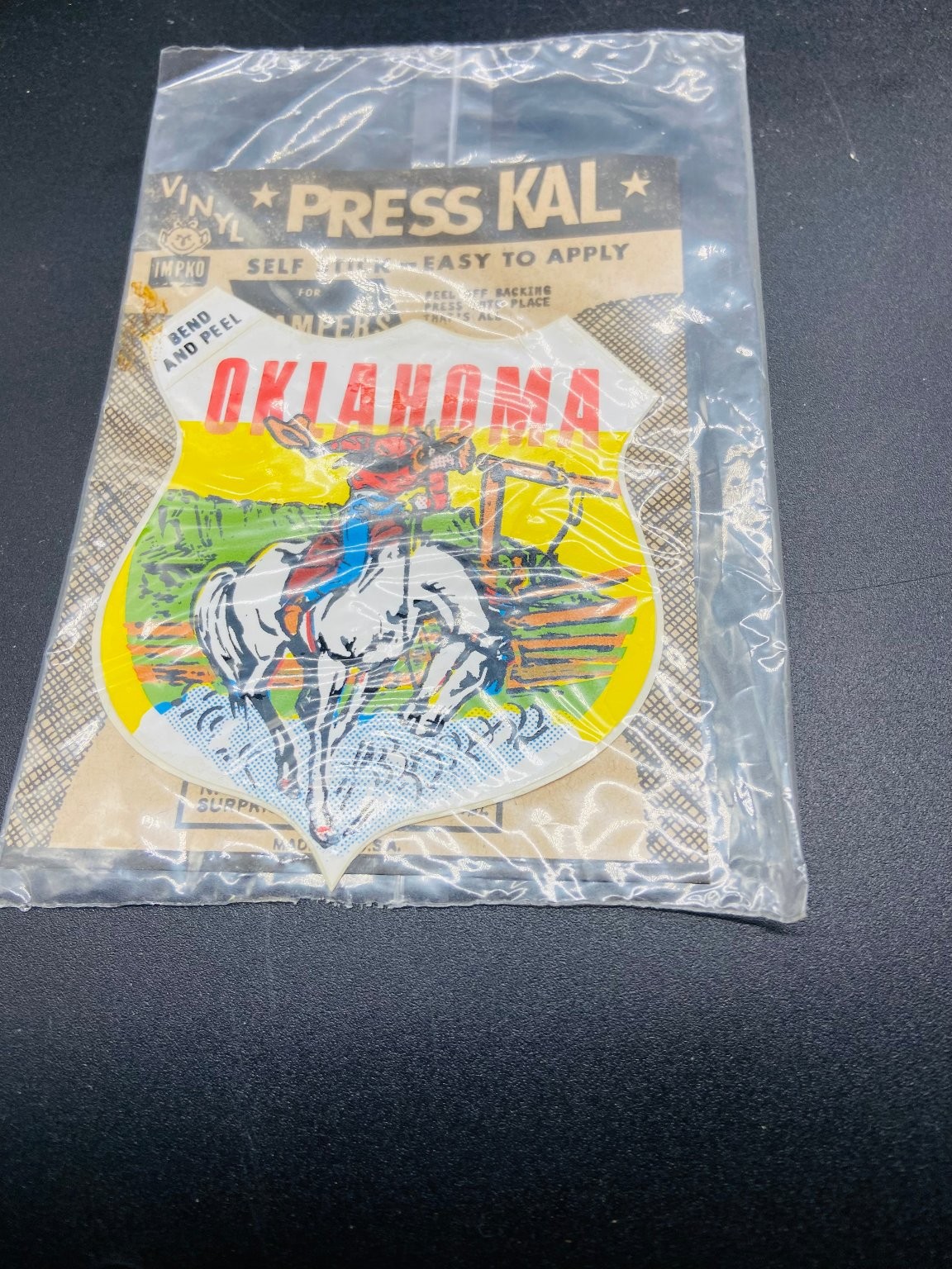 Vintage Oklahoma Cowboy Rodeo Vinyl Decal Sticker Press Kal IMPKO Advertising Vintage Oklahoma Cowboy Rodeo Vinyl Decal Sticker Press Kal IMPKO Advertising