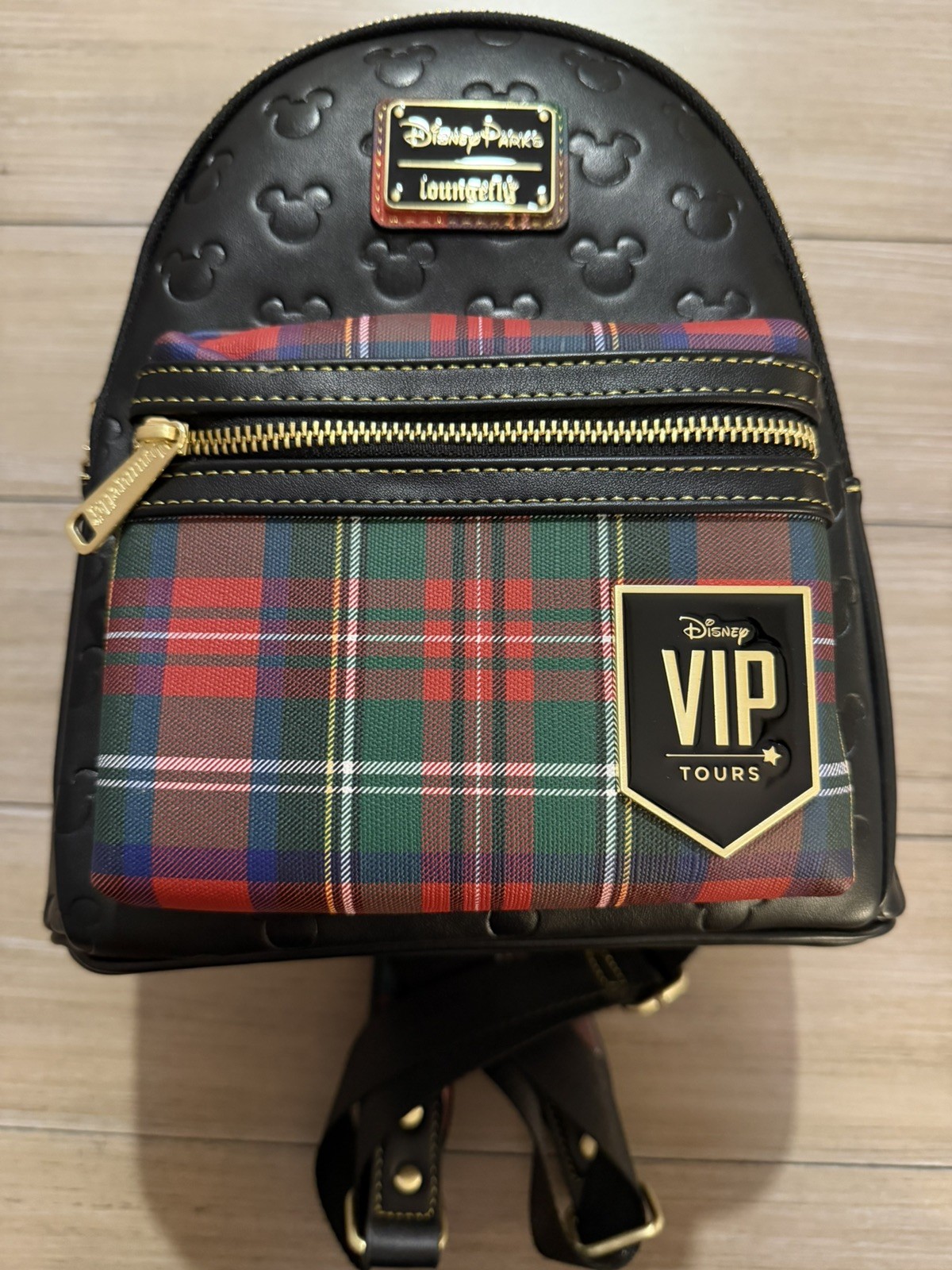 NEW 2026 Loungefly Disney Parks VIP Tours Black Plaid Mini Backpack Mickey RARE NEW 2026 Loungefly Disney Parks VIP Tours Black Plaid Mini Backpack Mickey RARE