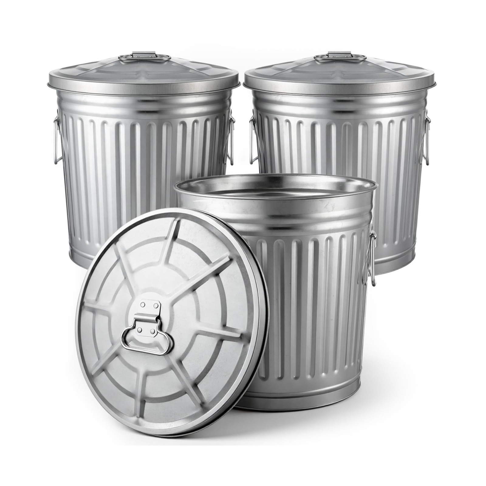 Lounsweer 3 Pack 7 Gallon Galvanized Trash Can with Lid, Equipped with Two Ha...
