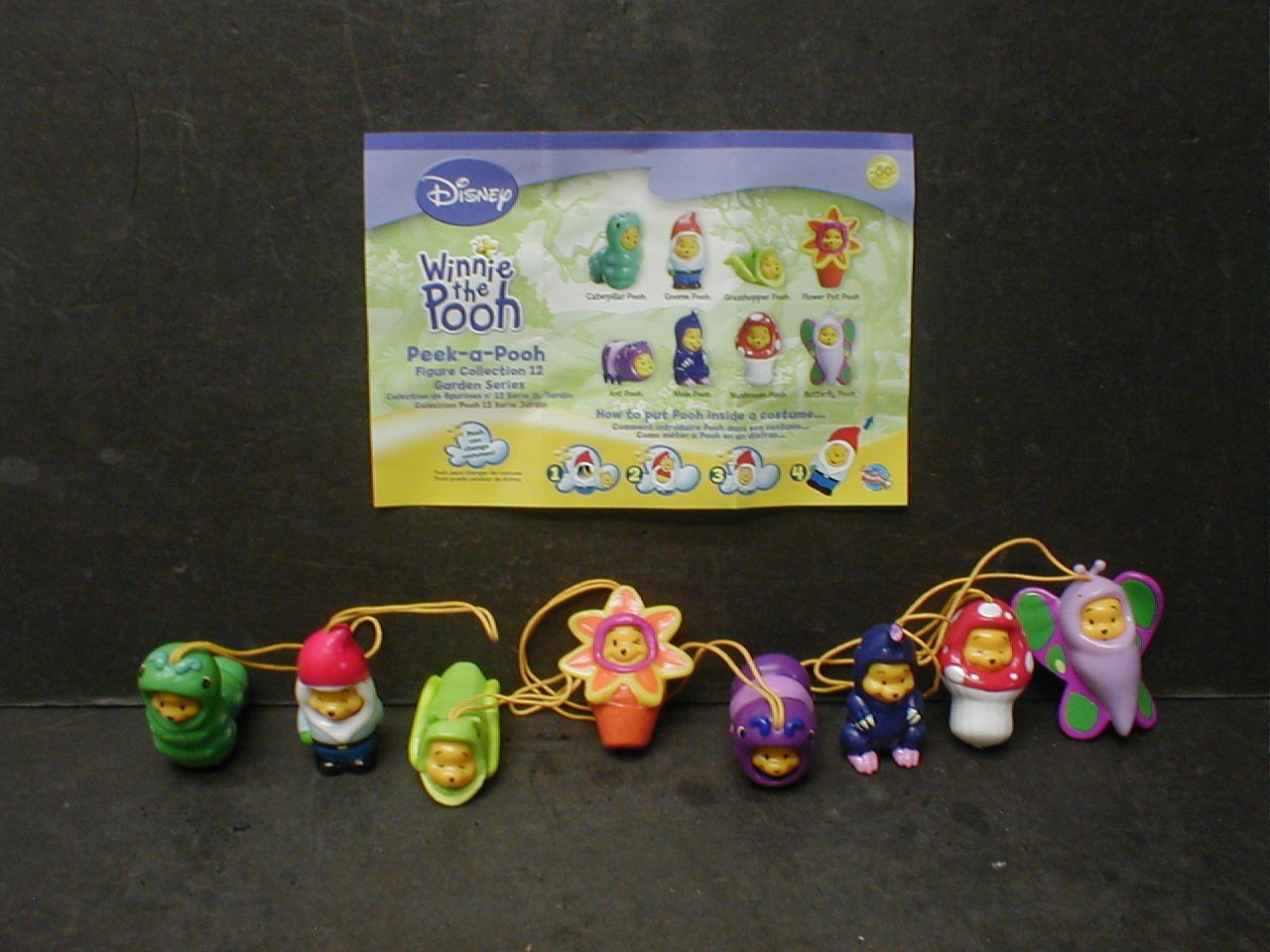 NOS DISNEY WINNIE the POOH PEEK-A-POOH GARDEN SERIES #12 COMPLETE SET 8 CHARMS