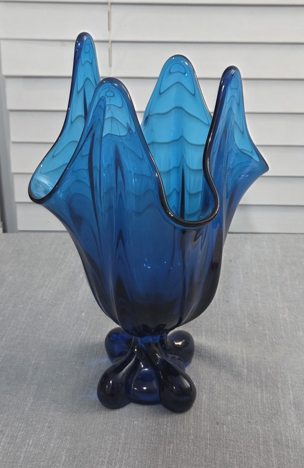 Vintage Viking Bluenique Epic Four Square Swung Glass Vase Footed MCM 4 Toed Vintage Viking Bluenique Epic Four Square Swung Glass Vase Footed MCM 4 Toed