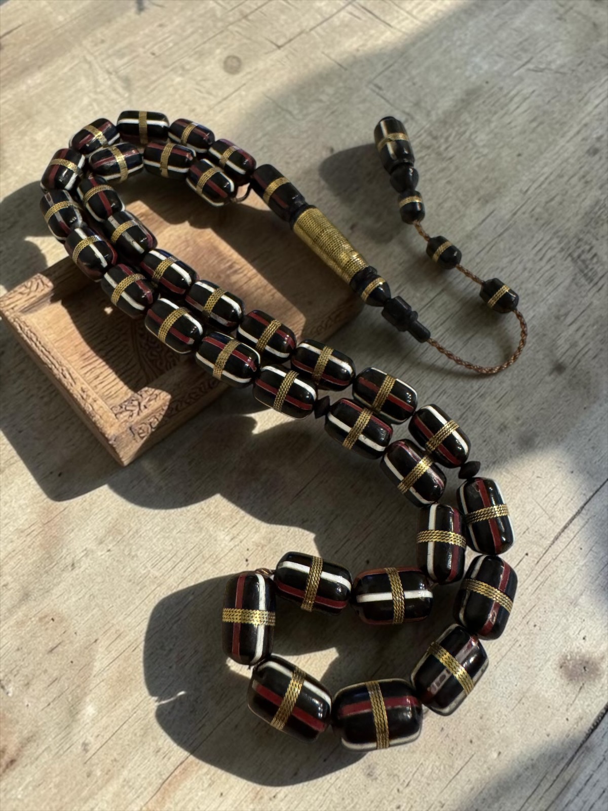 Hand Carved Kuka Wood Prayer Beads Misbaha Tasbih Inlaid Wire Master Workmanship Hand Carved Kuka Wood Prayer Beads Misbaha Tasbih Inlaid Wire Master Workmanship