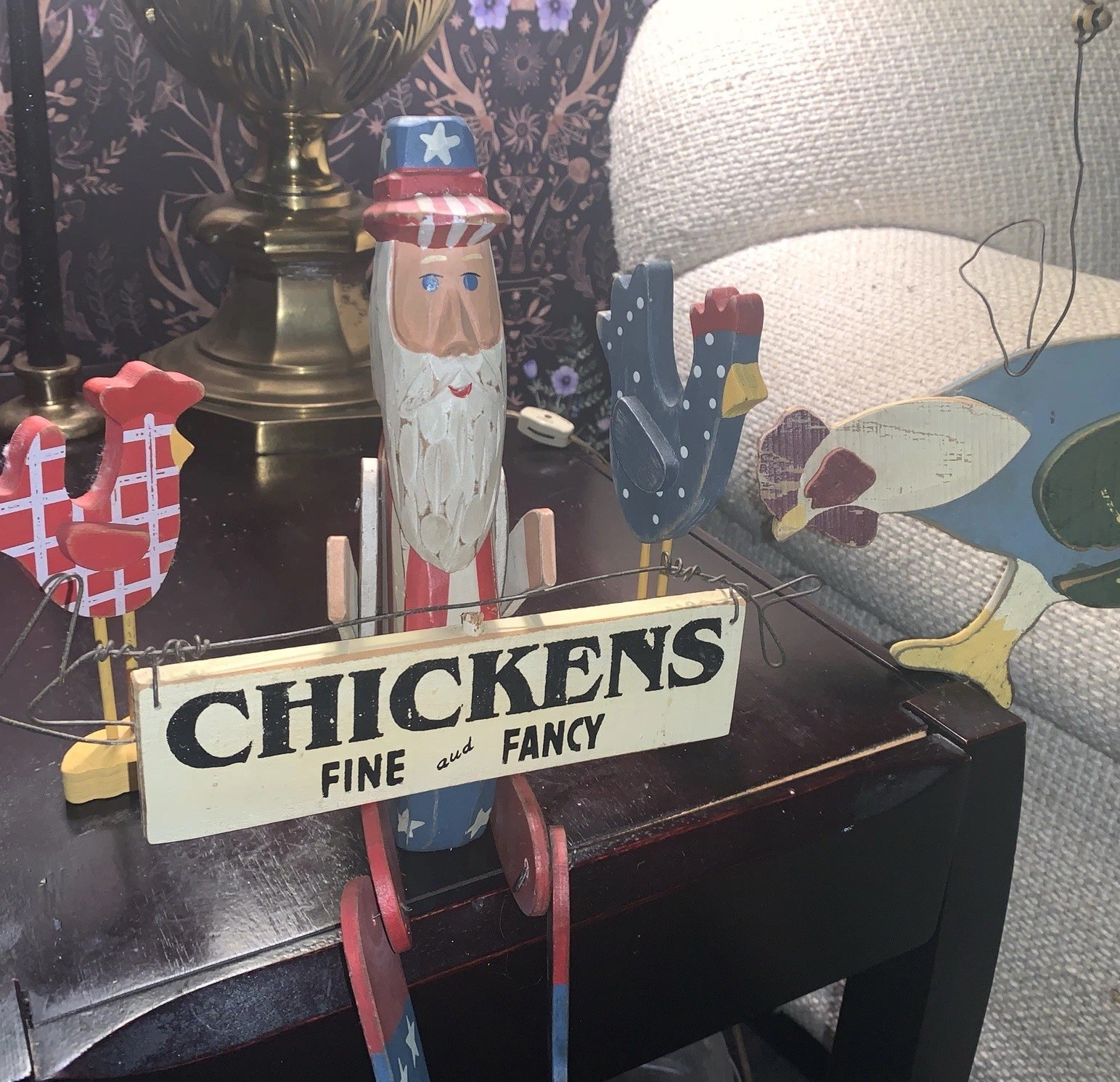 VTG Tender Heart Treasures Wood Chicken Sign Lot Patriotic Uncle Sam Folk Art