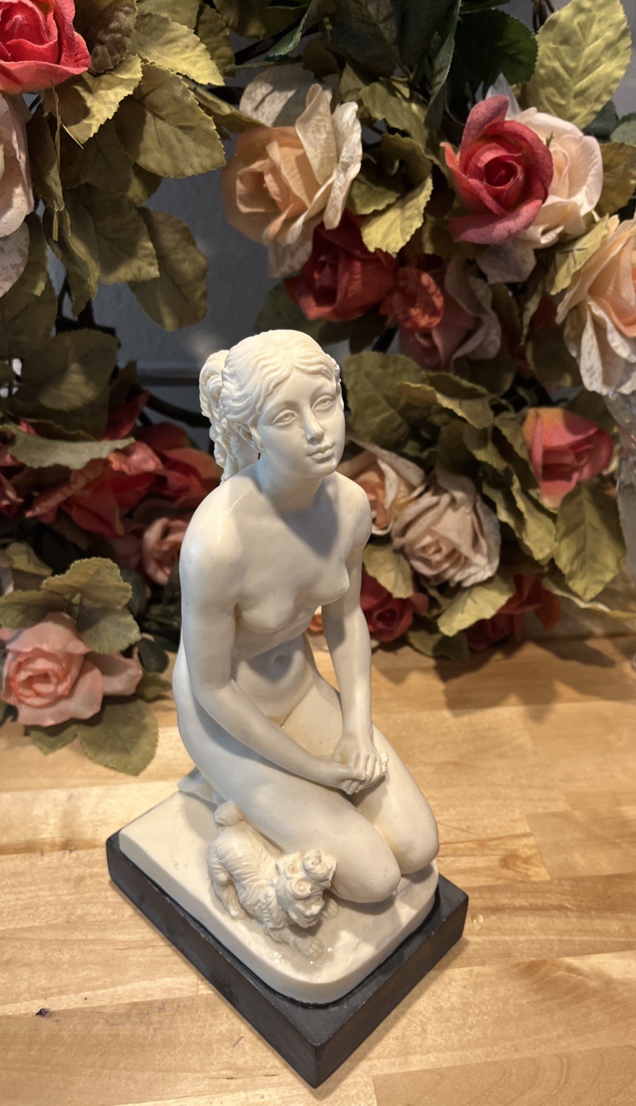 Vintage A Santini Italian Alabaster Resin Figurine Nude Kneeling With Dog Vintage A Santini Italian Alabaster Resin Figurine Nude Kneeling With Dog