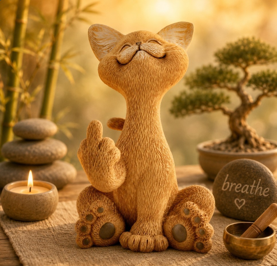 Hilarious Orange Cat Middle Finger Statue Funny Cat Lover Desk Decor