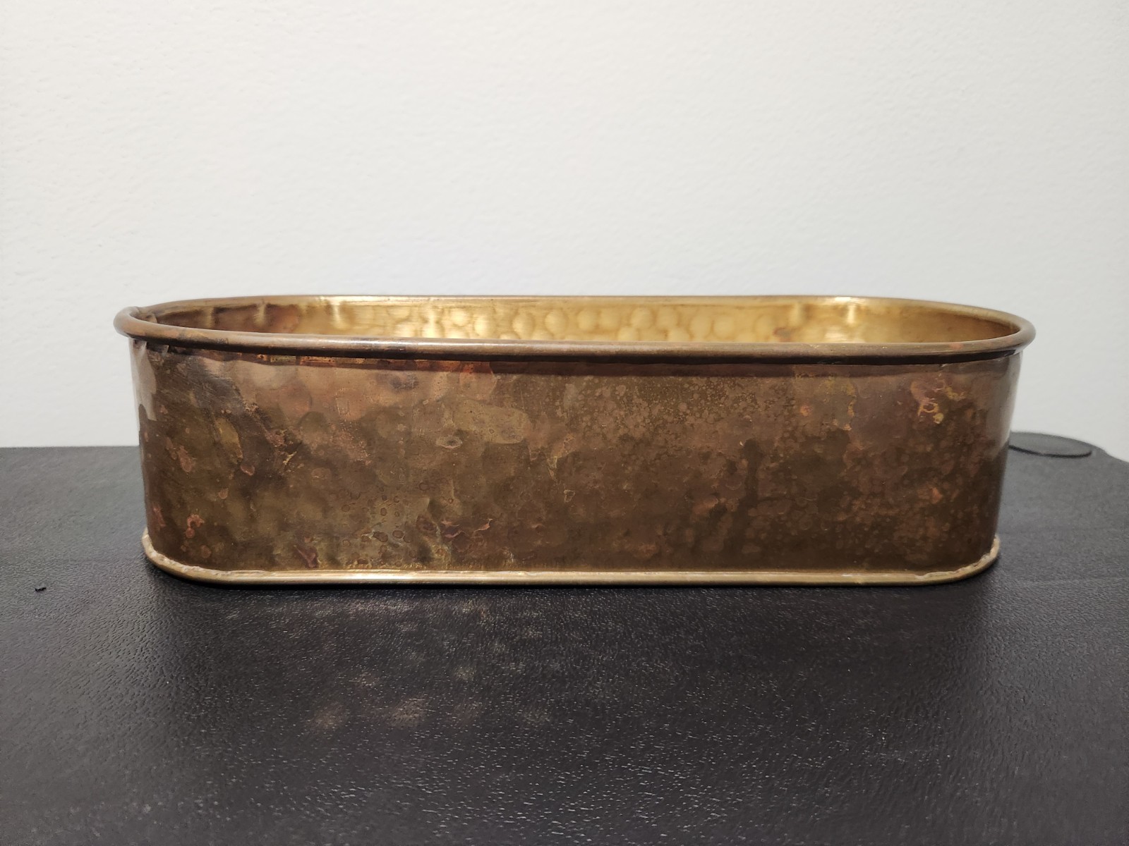 Vintage Mid-Century Hammered Brass Oblong Trough Planter / Window Box