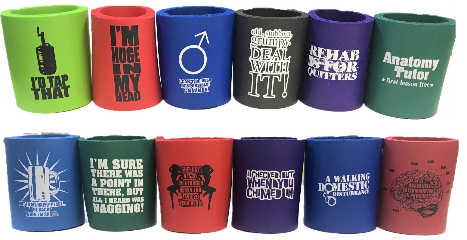 New Unique Funny Soda, beer Can and bottle Drink Coolers Insulator, 6ct