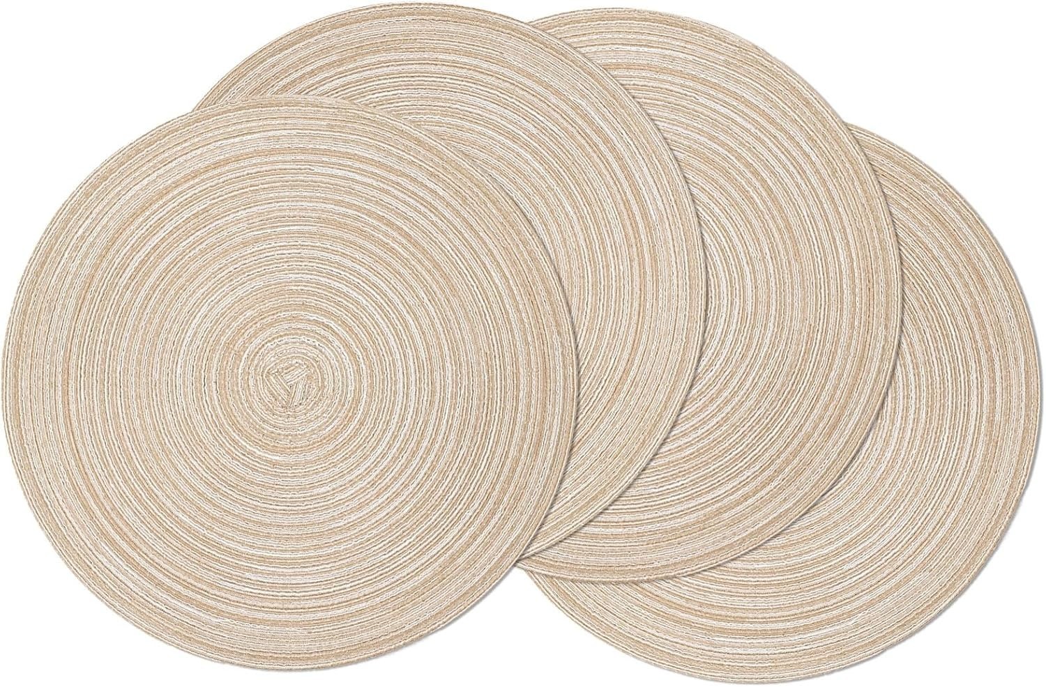 SHACOS 4 Pack 15 Inch Round Braided Placemats Beige Non Slip SHACOS 4 Pack 15 Inch Round Braided Placemats Beige Non Slip