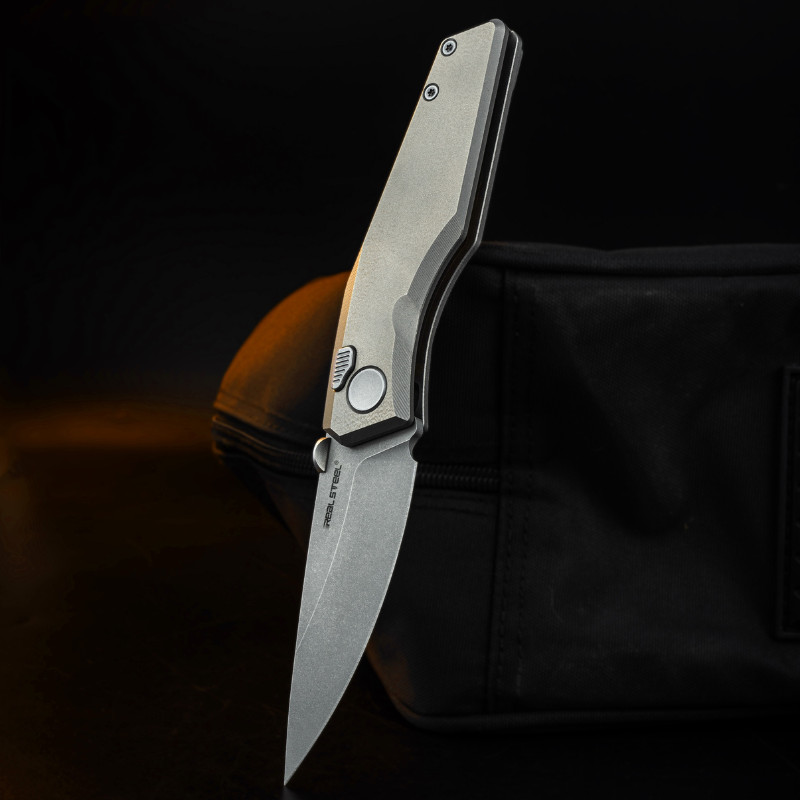 Real Steel Spectrum Folding Knife 3.38″ VANAX Steel Blade Gray Titanium Handle