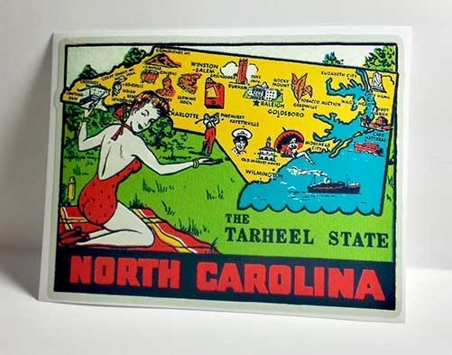 North Carolina Vintage Style Travel Decal / Vinyl  Sticker, Luggage Label