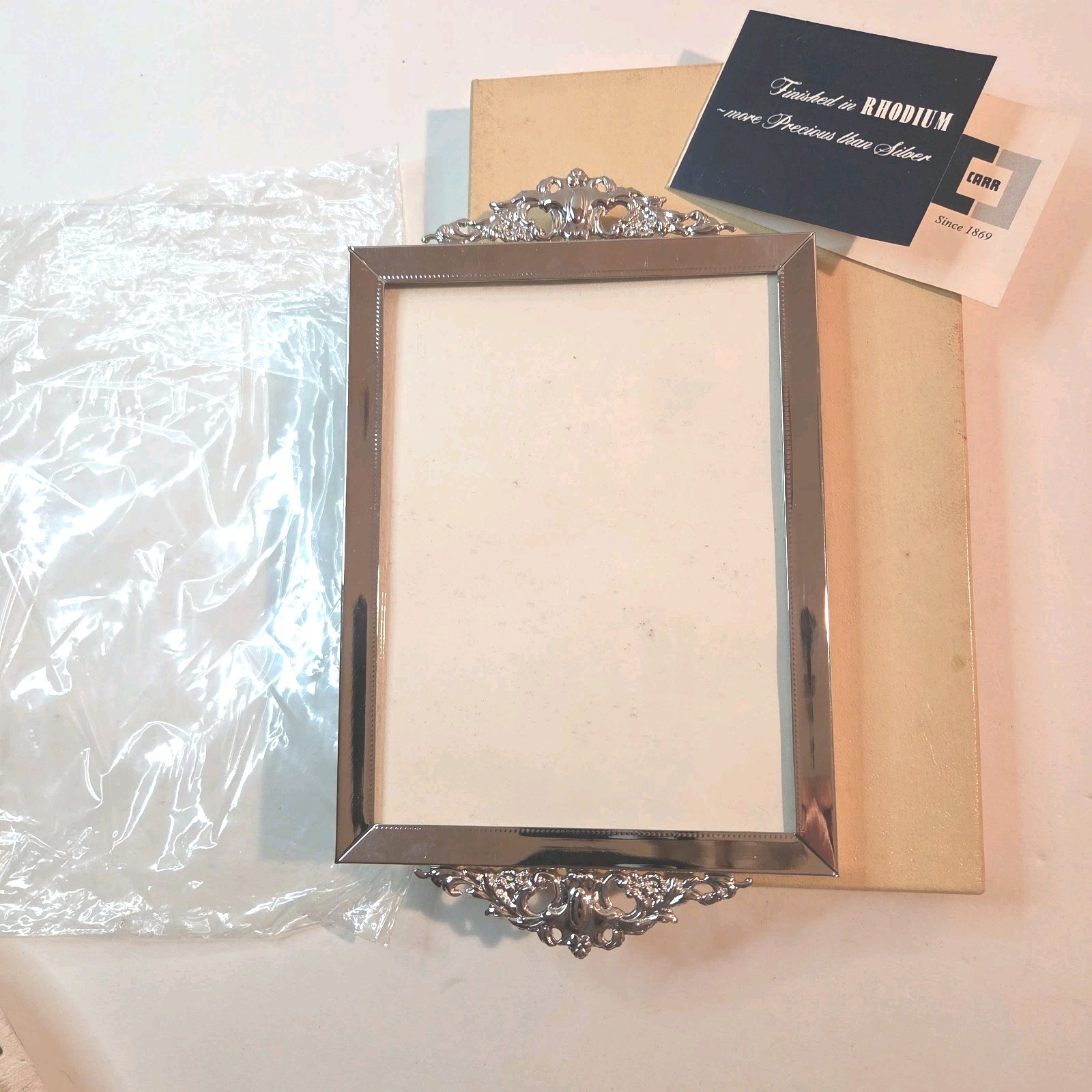 Vintage Carr Rhodium Finish Picture Frame #655 w/ Original Box Insert 1970s Vintage Carr Rhodium Finish Picture Frame #655 w/ Original Box Insert 1970s