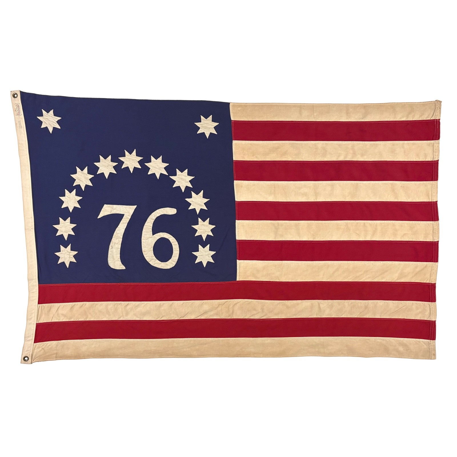 Vintage Cotton Embroidered Bennington 76 American Flag Old USA Sewn Cloth Art Vintage Cotton Embroidered Bennington 76 American Flag Old USA Sewn Cloth Art