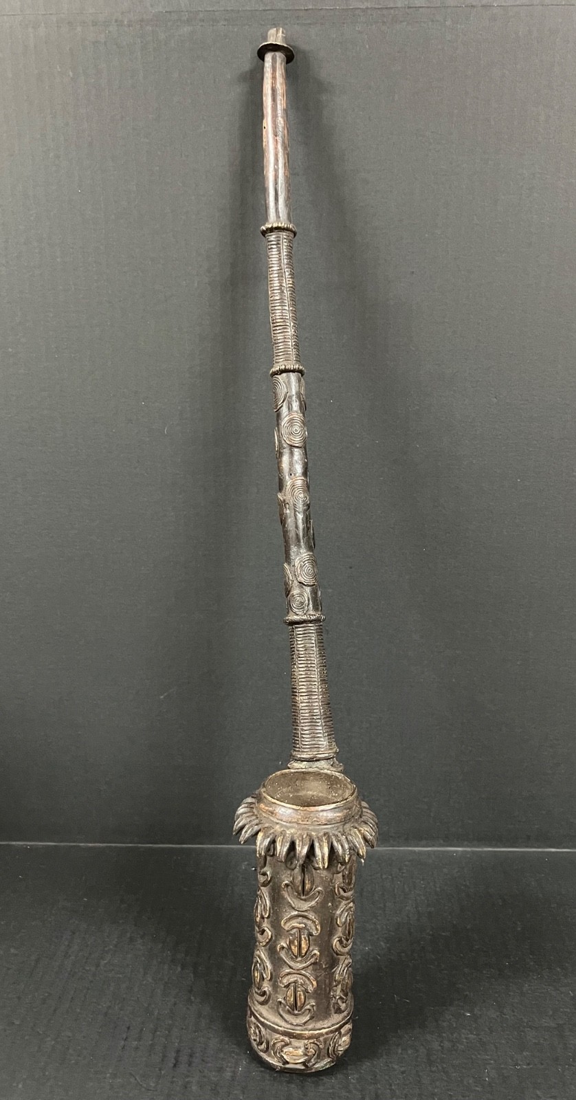 AFRICAN TRIBAL ART BENIN BRONZE PIPE 25\