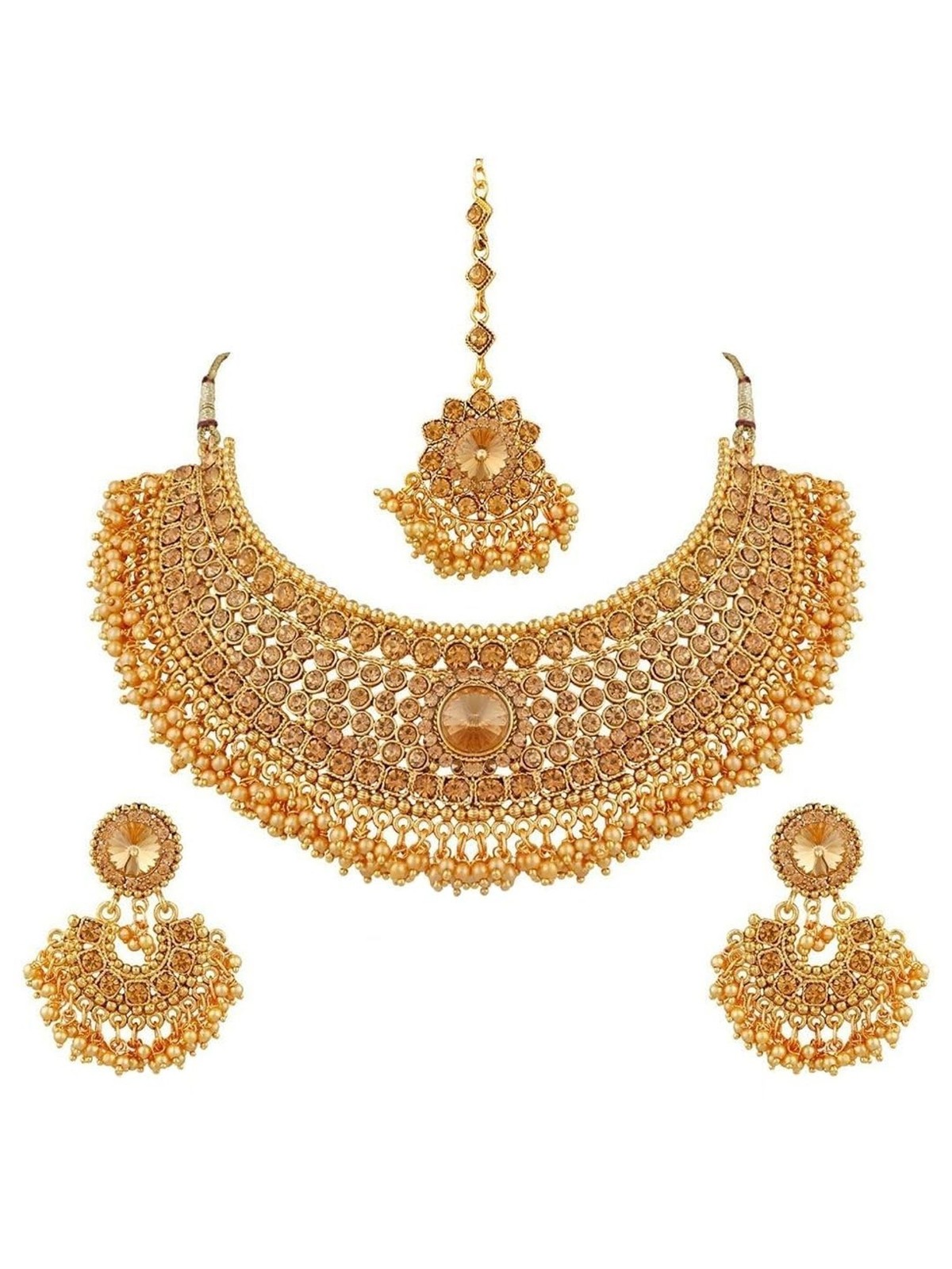 Efulgenz Indian Bridal Jewelry Bollywood Choker Necklace Earrings Set Gold Efulgenz Indian Bridal Jewelry Bollywood Choker Necklace Earrings Set Gold