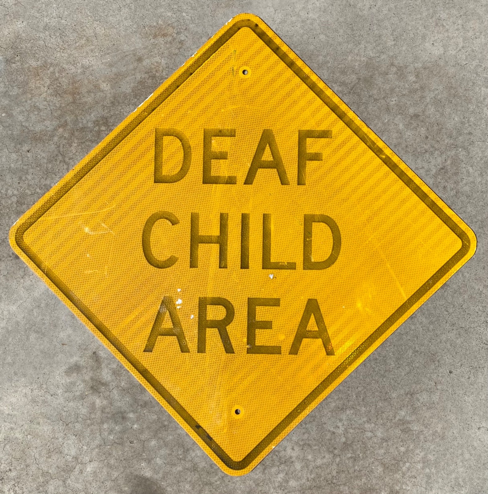 Vintage Town Road Sign CAUTION DEAF CHILD 24x24 thick alum Rare Find, not bent