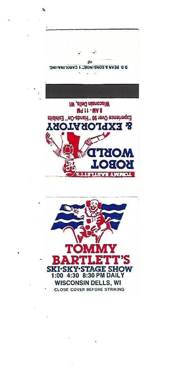 Tommy Bartlett\'s - Wisconsin Dells, WI  Matchcover   Robot World & Exploratory