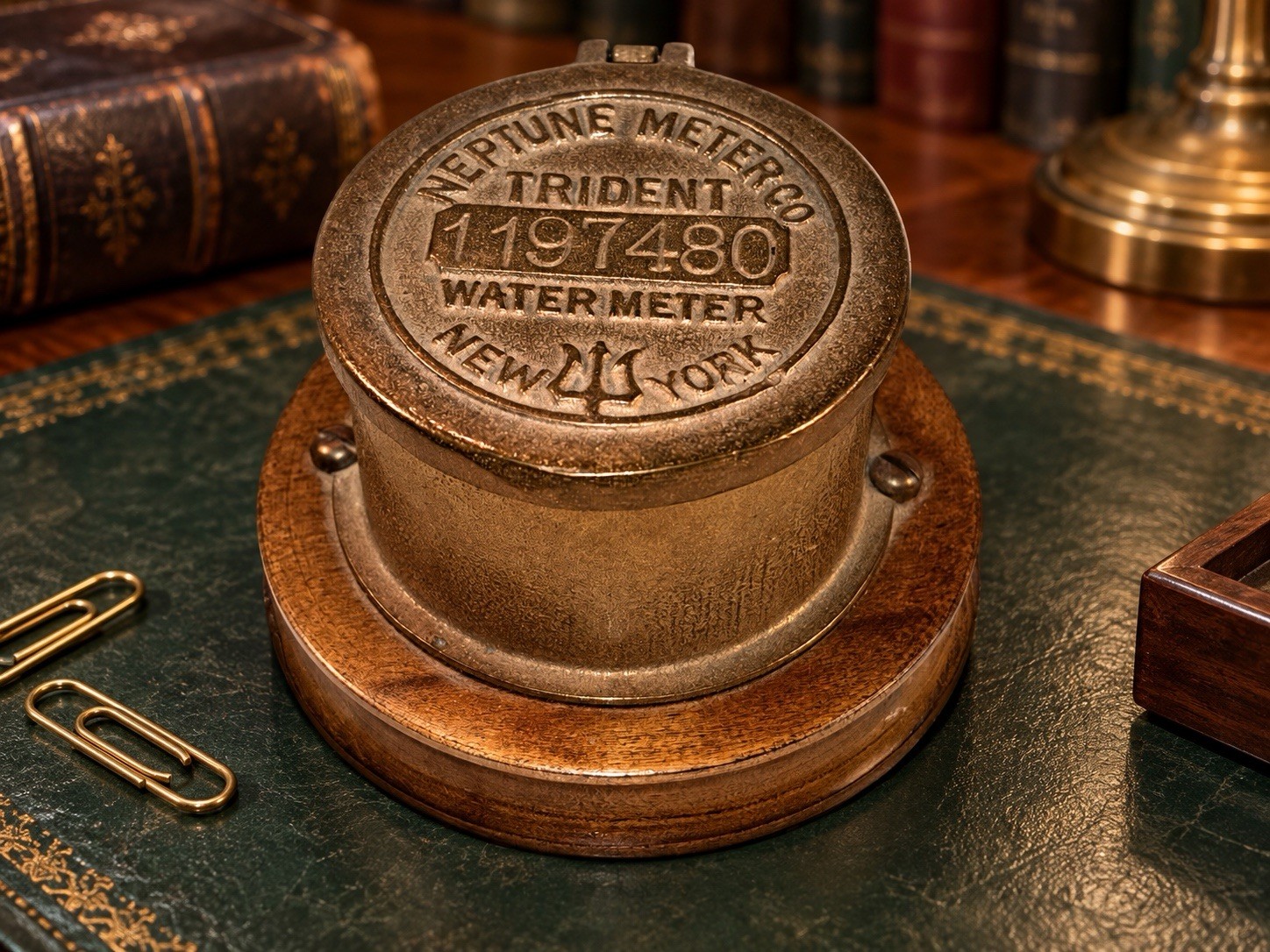 1898 ANTIQUE NEPTUNE METER CO TRIDENT BRASS WATER METER REPURPOSED TRINKET BOX
