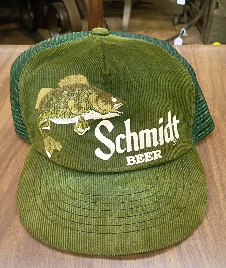 Vtg Schmidt Beer w/Fish Trucker Corduroy Snapback Hat Cap Made in USA Spartan Vtg Schmidt Beer w/Fish Trucker Corduroy Snapback Hat Cap Made in USA Spartan