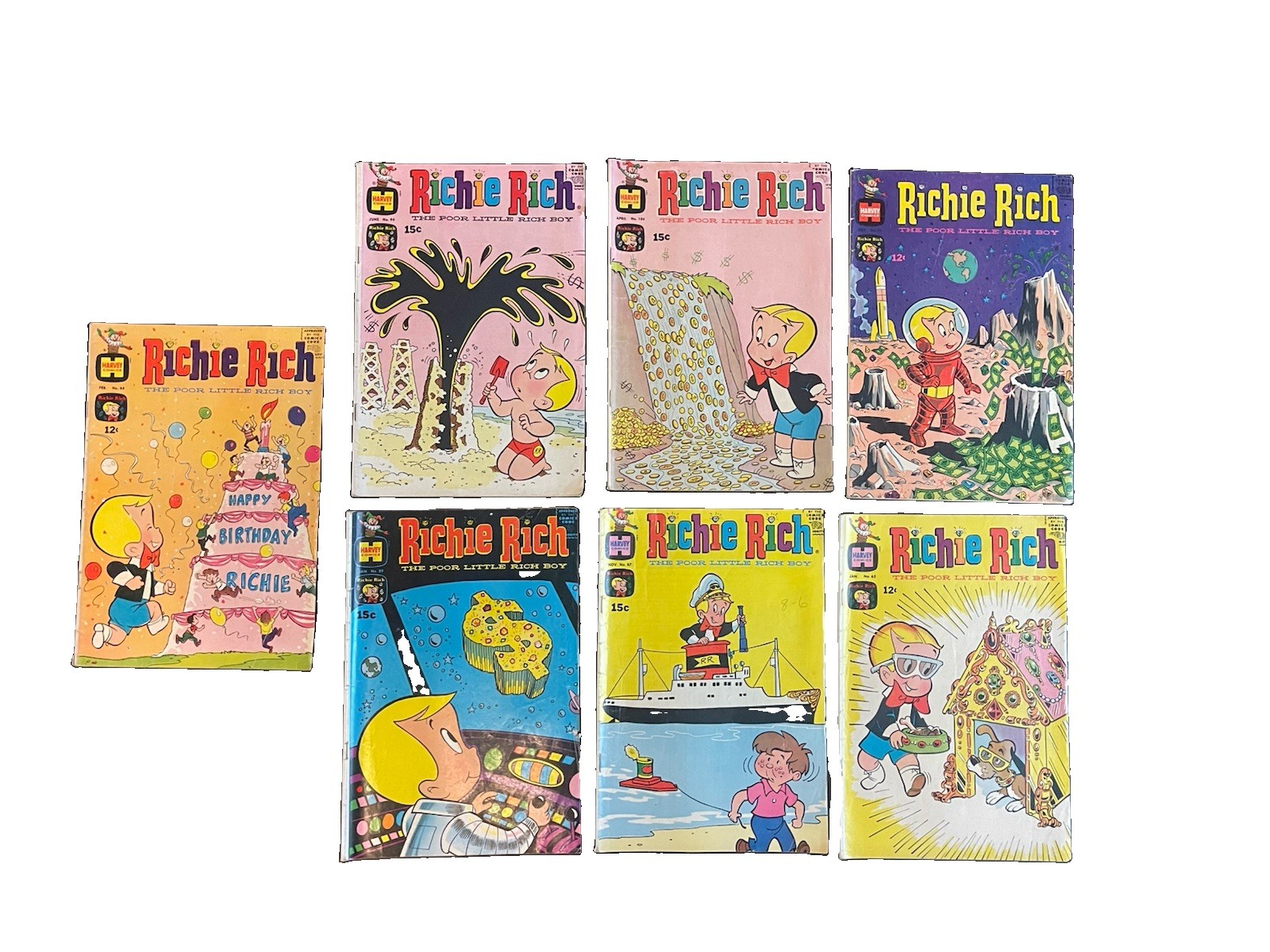 Richie Rich Comic Book Lot of 7 Vintage Harvey Comics Various Titles G-VG